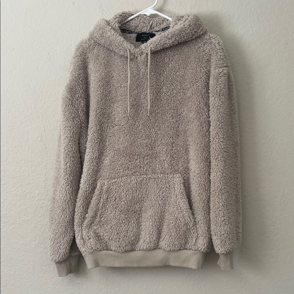 Cotton On Loose Fit Cozy Beige Sherpa Hoodie Pullover in Size S